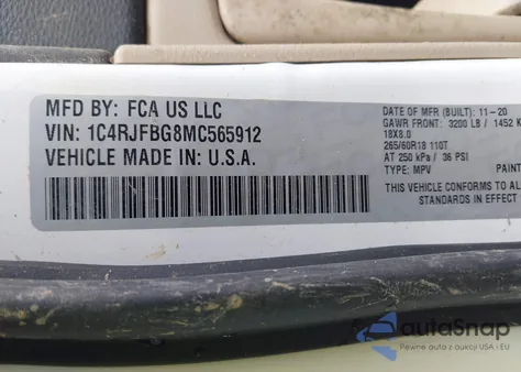 2021 Jeep Grand Cherokee Limited 4X4 z USA, uszkodzony, nr VIN 1C4RJFBG8MC565912